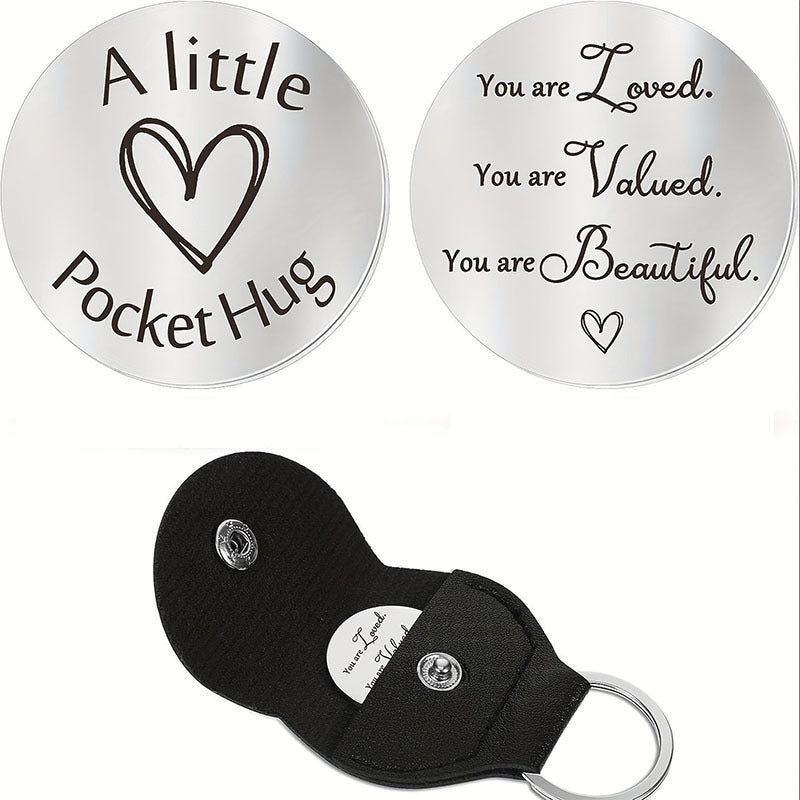 Wholesale Cute Titanium Steel Wedding Lucky Charm Coin Keychain Gift With Leather Bag For Boutique Resale