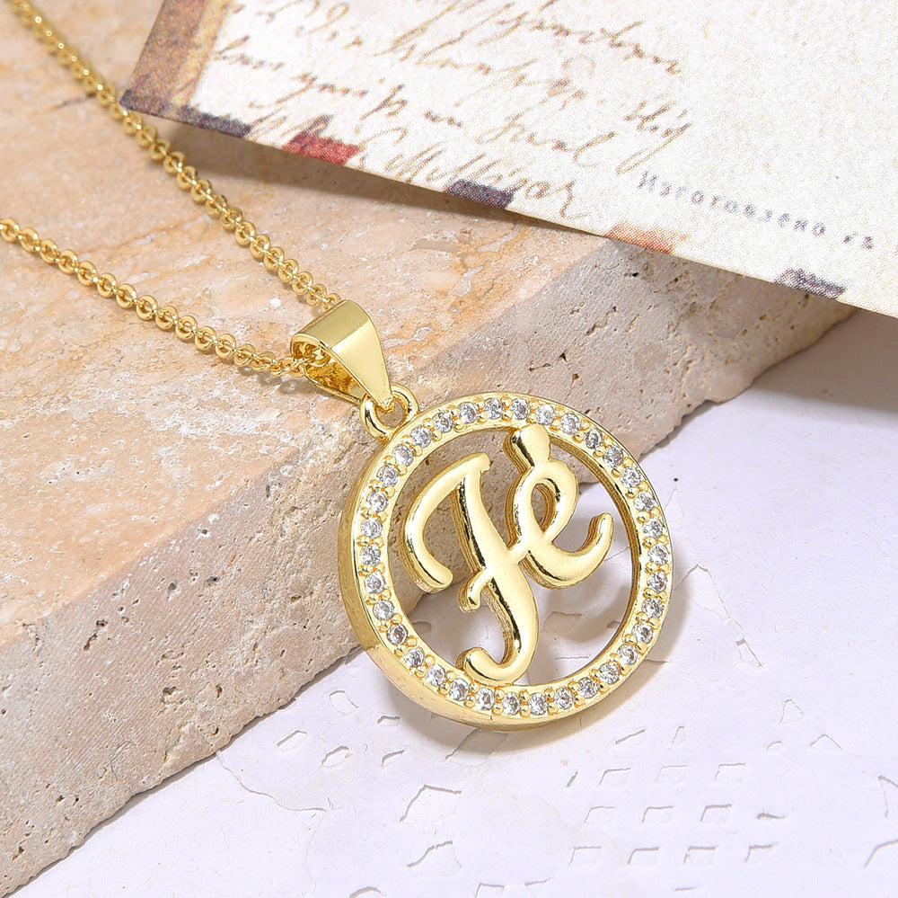 Wholesale Zircon geometric letter heart-shaped vintage necklace