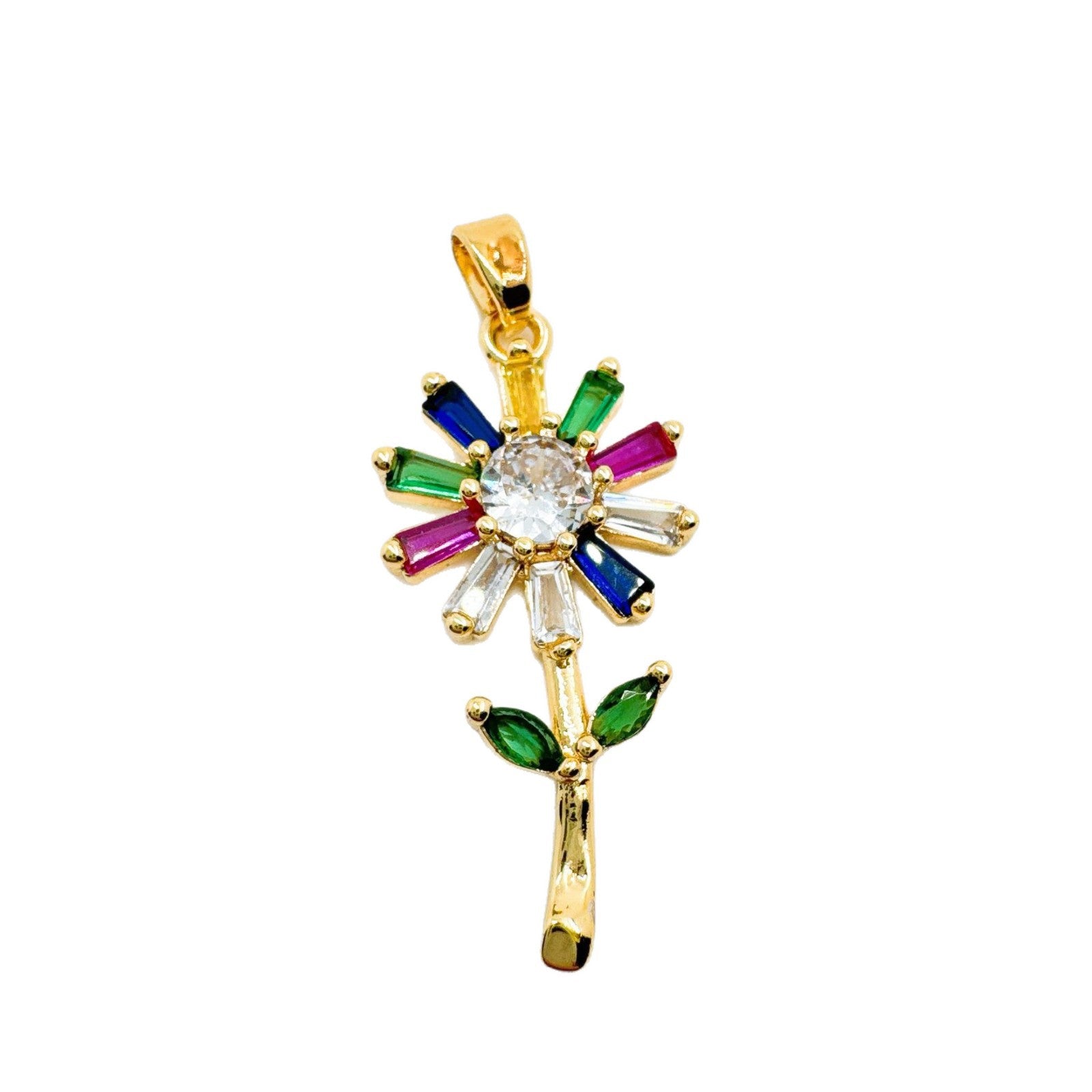 Wholesale Trendy Sweet-Cool Style Rose Flower Pendant Necklace Gold Plated Copper with CZ Jewelry Accessory