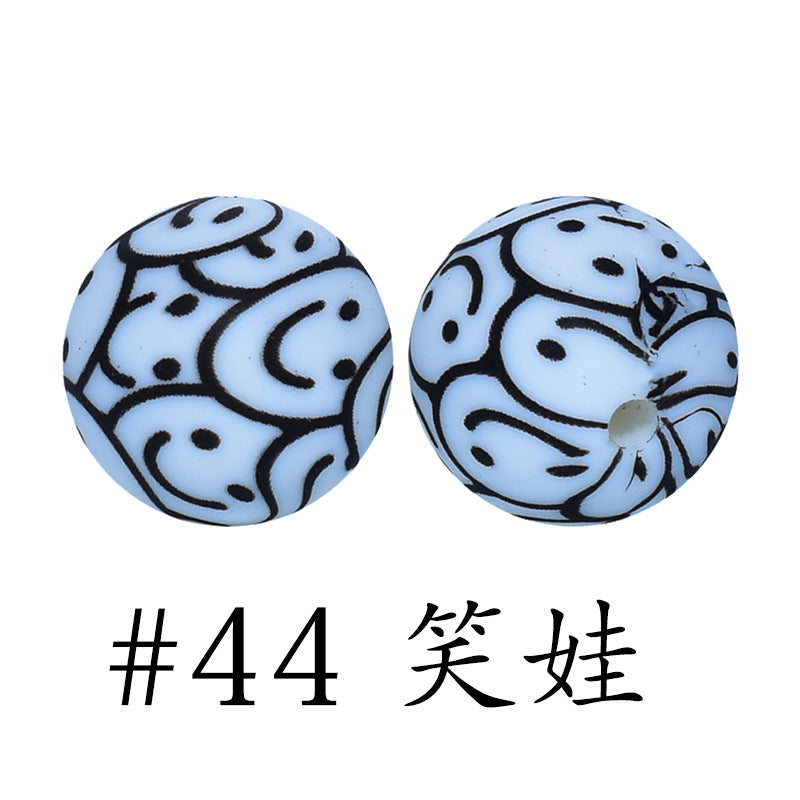 Wholesale 50pcs 15mm Smiley Face Silicone Round Beads DIY Bead Accessories ACC-BDS-HeSheng009