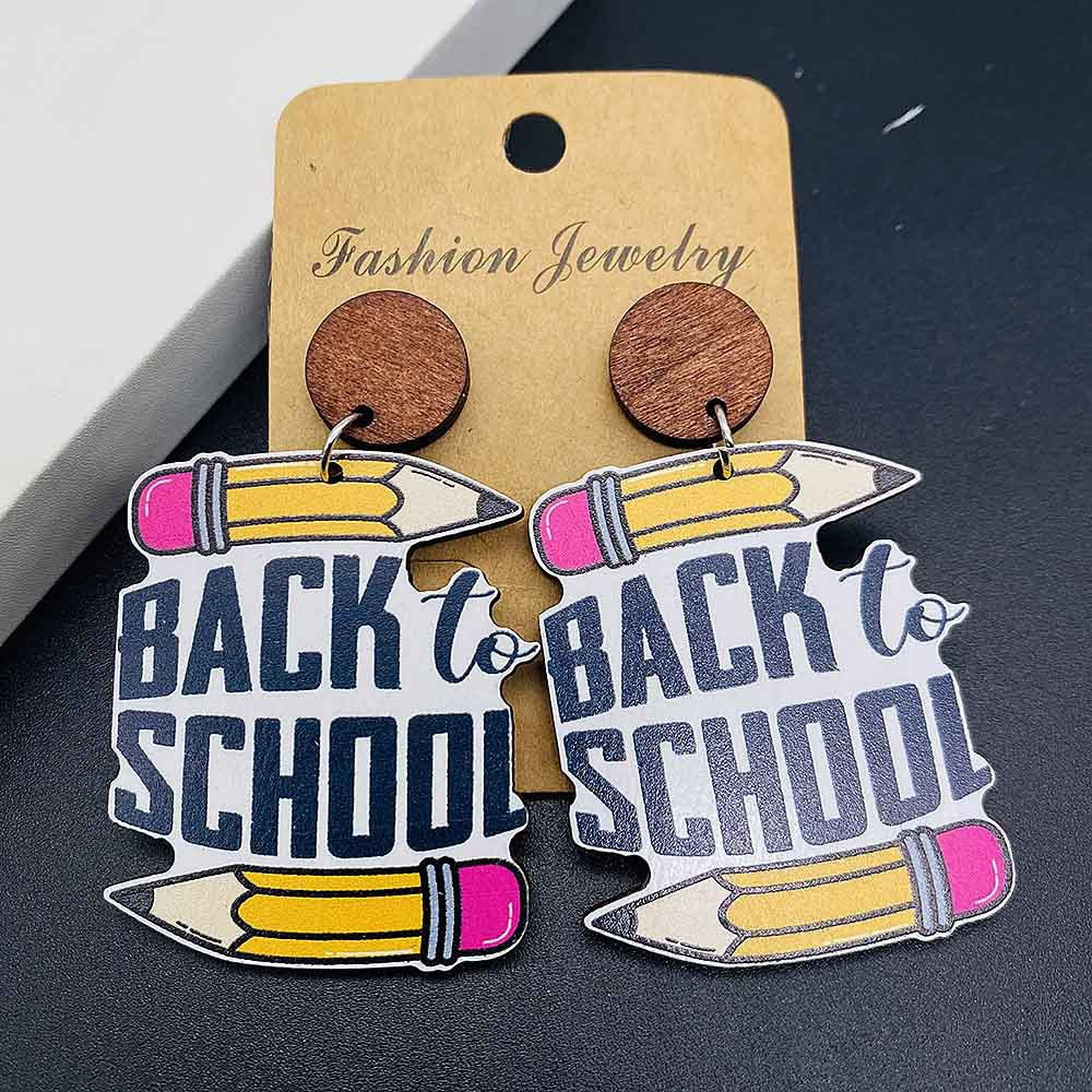 Wholesale Graduation Season Jewelry Book Pencil Wooden Earrings