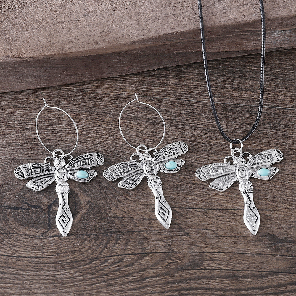 Wholesale Zinc Alloy Electroplated Earring and Necklace Set with Turquoise Dragonfly Design - Chic Everyday Jewelry