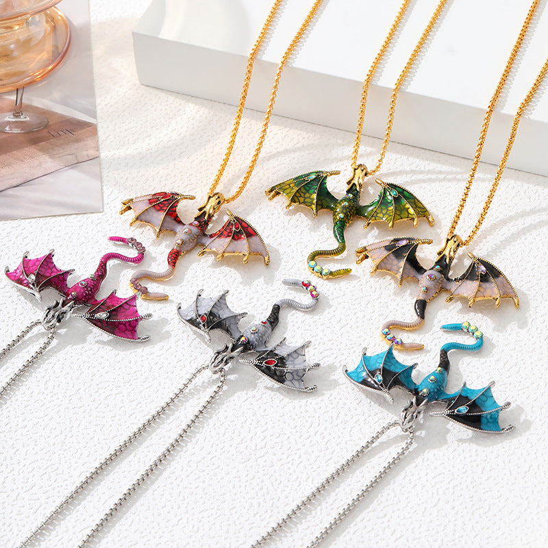 Wholesale  Retro Oil Dropping Cartoon Dragon Style Pendant Necklace