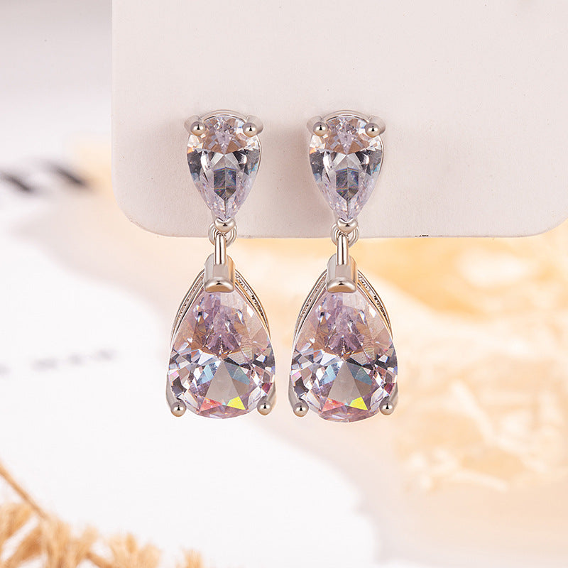 Wholesale Shiny Crystal Zirconium Water Drop Earrings