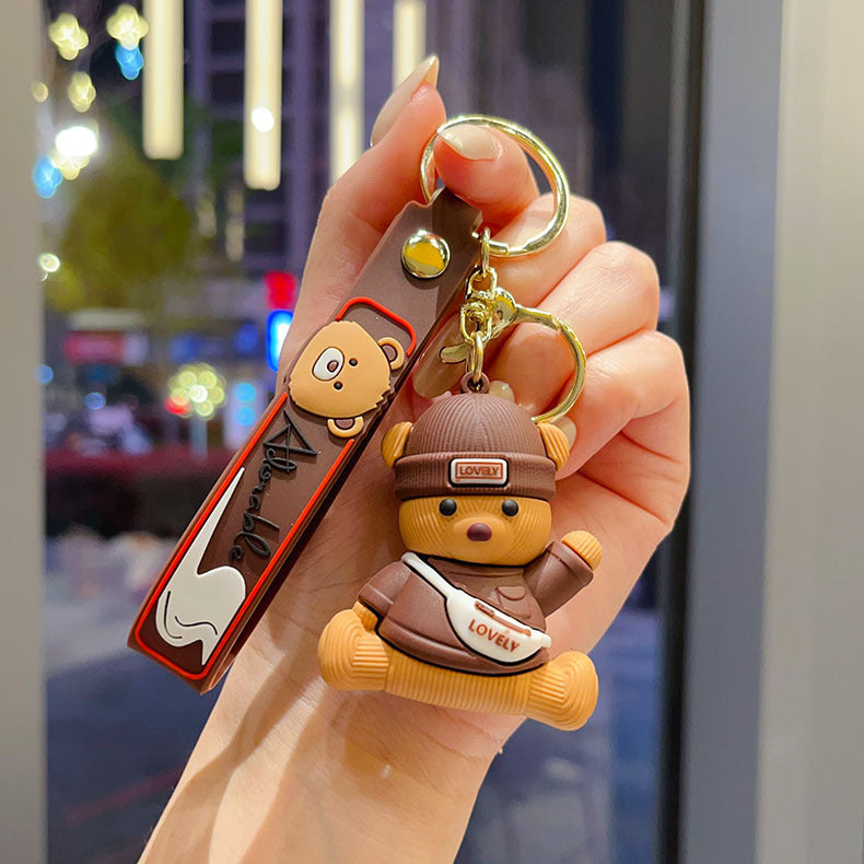 Wholesale Chic Knitted Bear Keychain Bag Charm Orange PVC Cute Gift for Couples Boutique Resale