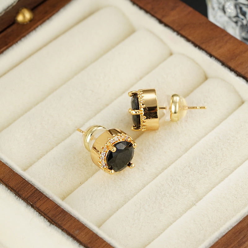 Wholesale  Full Body S925 Zircon Full Set Light Luxury Black Gold Earrings