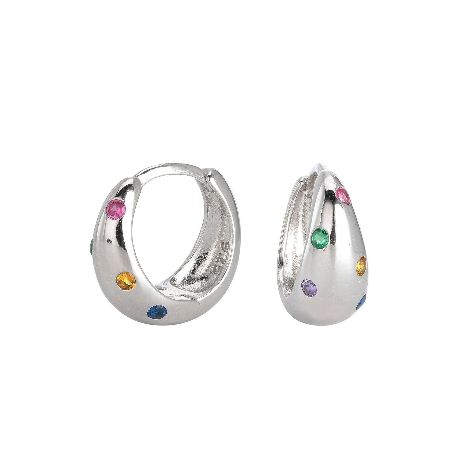 Wholesale S925 Sterling Silver Earrings Colorful Zircon Hoop Earrings Gem Earrings ACC-ES-HRB003