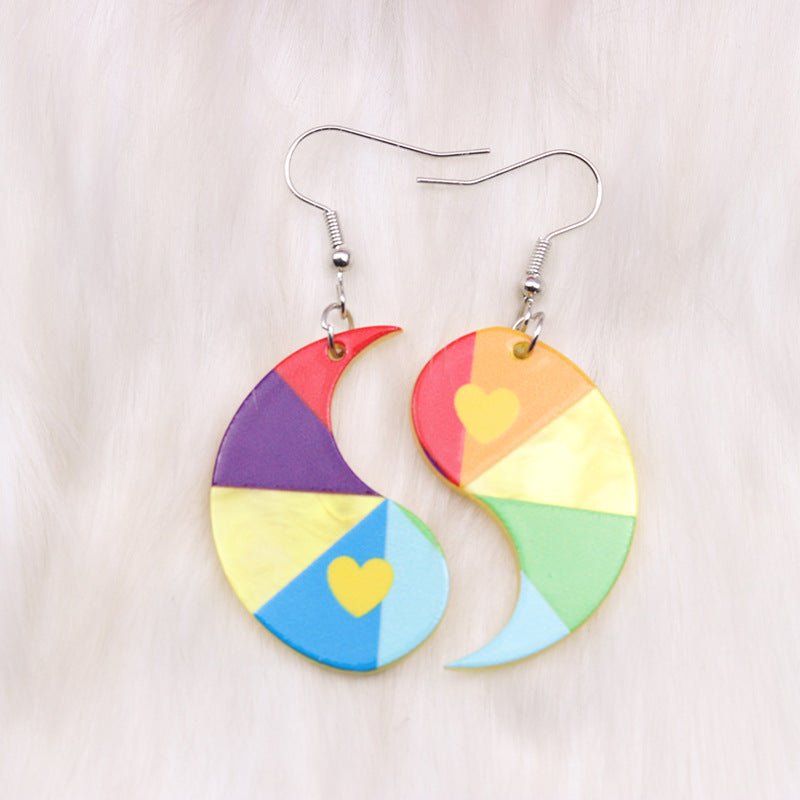 Wholesale Irregular Rainbow Bagua Acrylic Heart Shaped Earrings ACC-ES-DA011