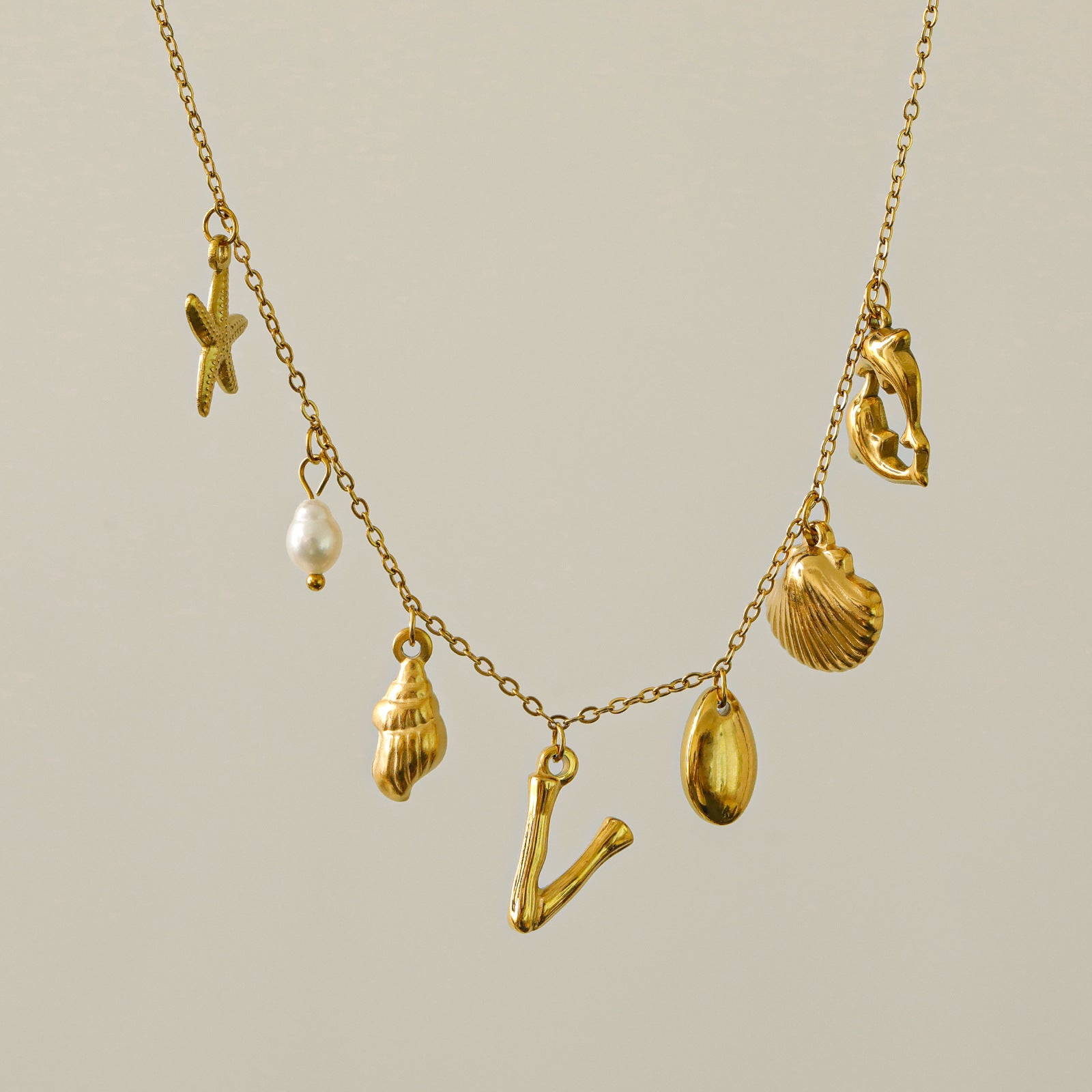 Wholesale 26 Letters Freshwater Pearl Starfish Ocean Series Necklace