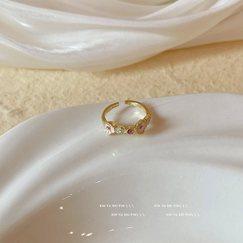 Wholesale  Light Luxury Blue Pink Two Color Small Flower Stitching Ring