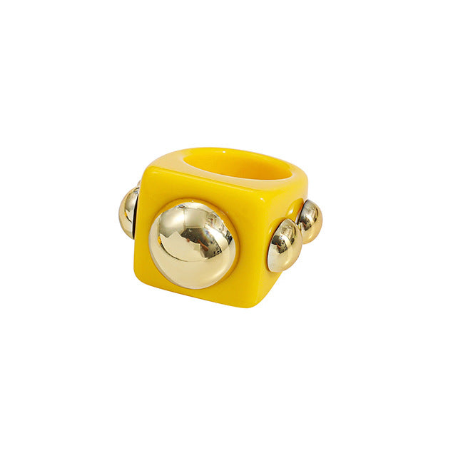Wholesale resin ring golden diamond candy color geometric  ring