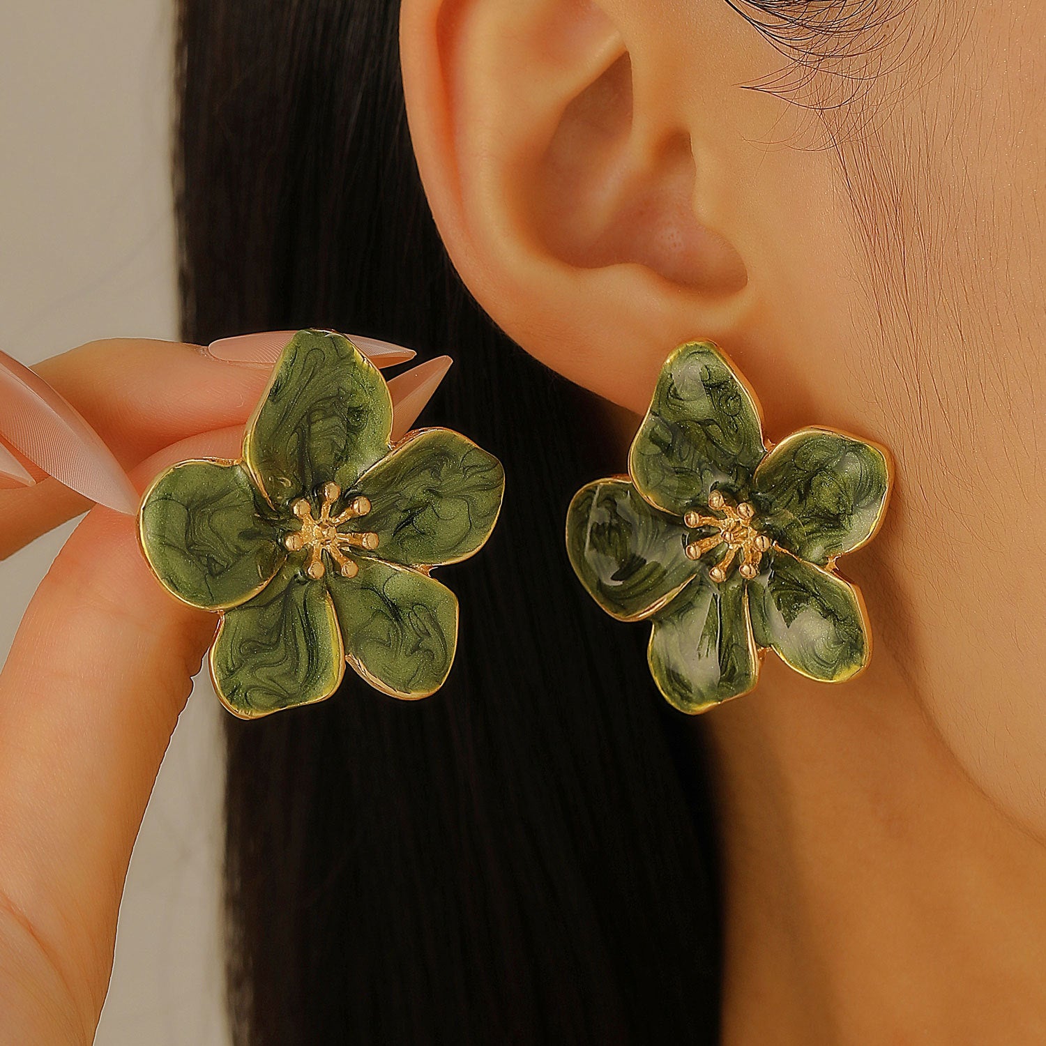 Wholesale Stylish Flower Earrings For Women Double Layer Petal Colorful Dripping Oil Zinc Alloy Everyday Jewelry Accessory