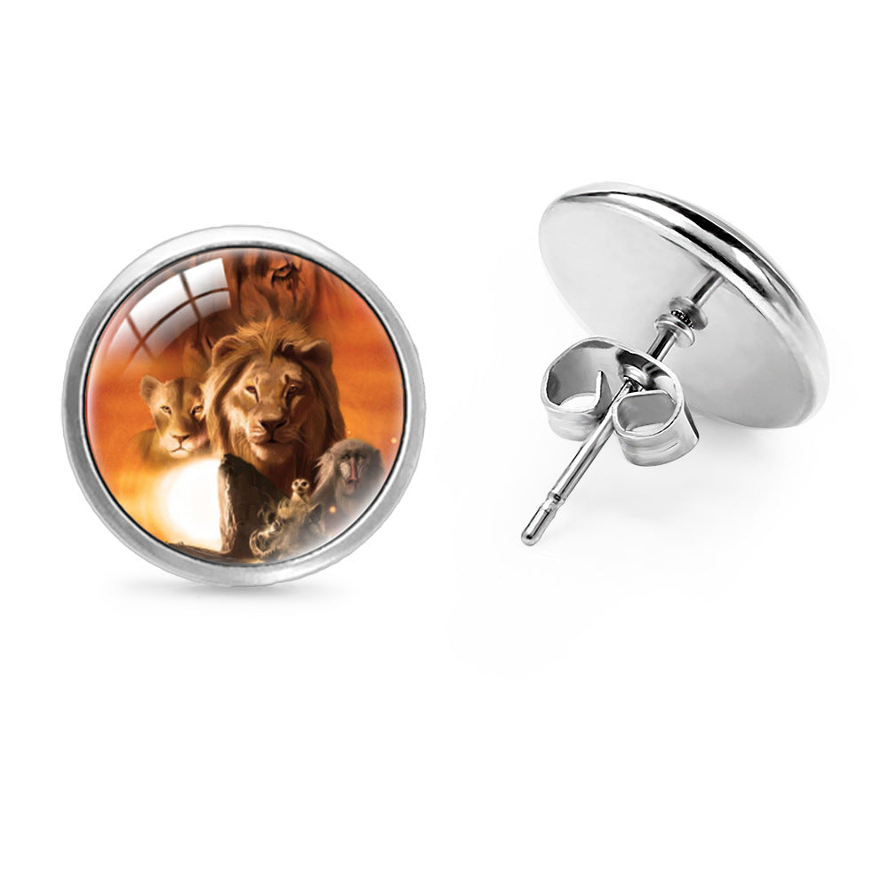 Wholesale Anime Lion Gem Round Stud Earrings
