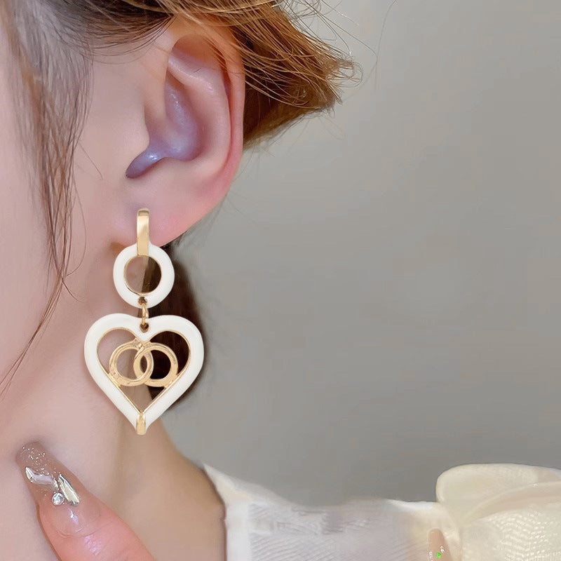 Wholesale vintage oil dripping love silver needle alloy earrings ACC-ES-RuLong007