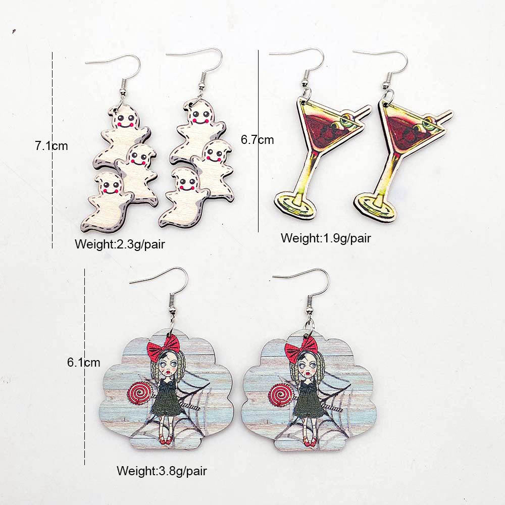 Wholesale  Halloween wooden earrings  pumpkin pine cone print  earrings
