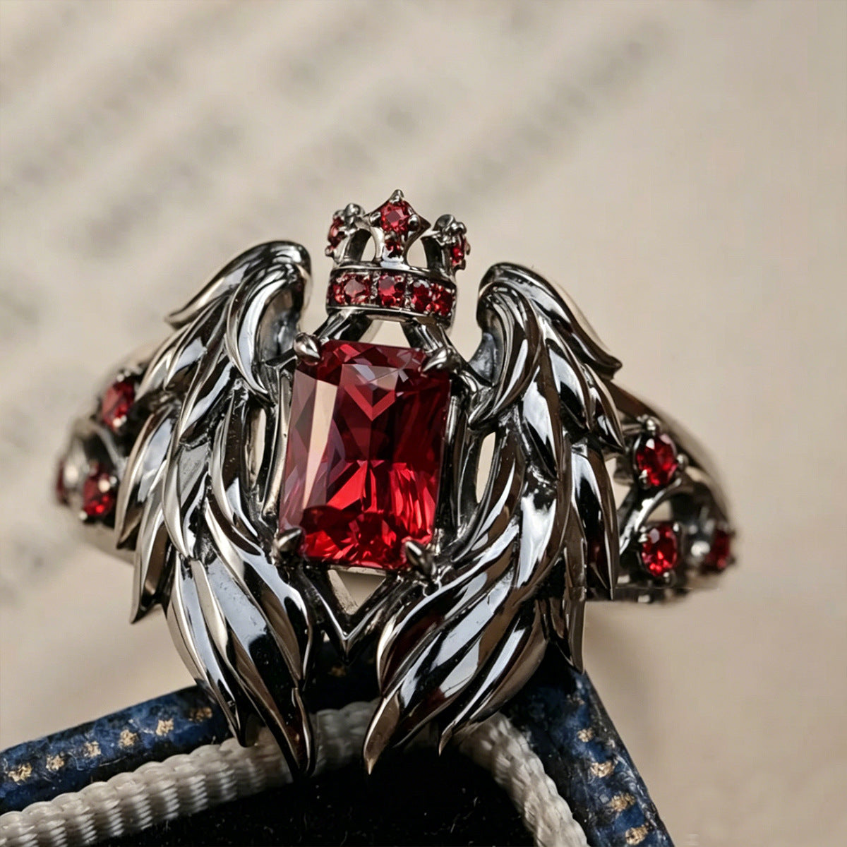 Wholesale Angel and Devil Adjustable Ring with Red and Blue Glass Stones,  Trendy Jewelry Accessory