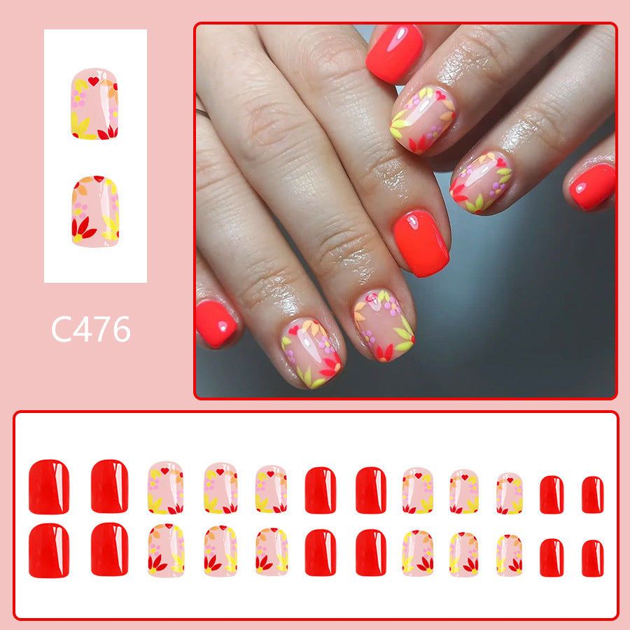 Wholesale 24 Pieces/box Flower Simple Press-on Nails Kits Nail Stickers ACC-NS-GuaiXL101