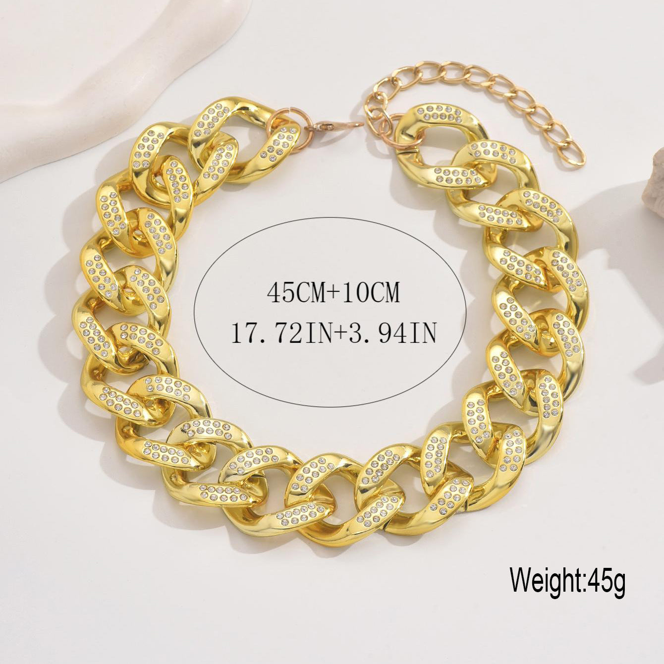 Wholesale fully embellished  exaggerated Cuban chain necklace