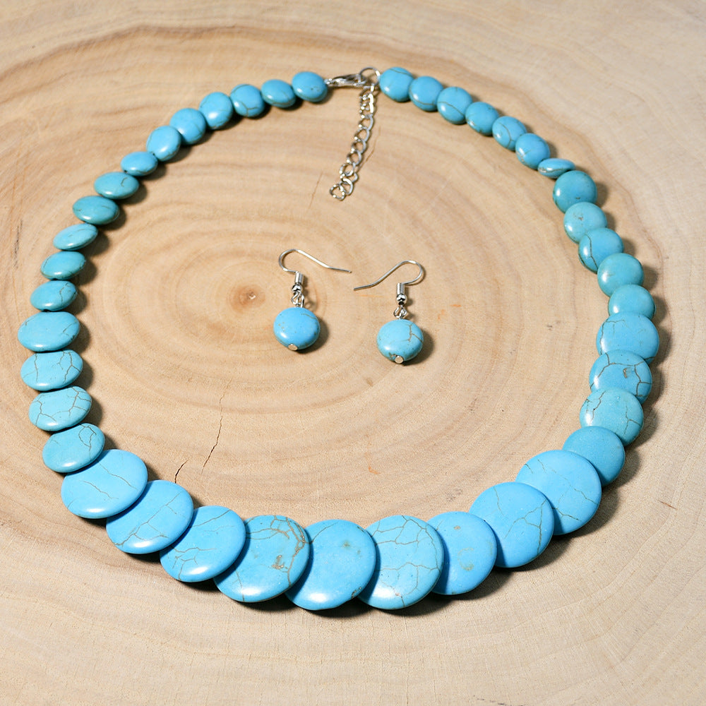 Wholesale Vintage Irregular Turquoise Beaded Necklace Set