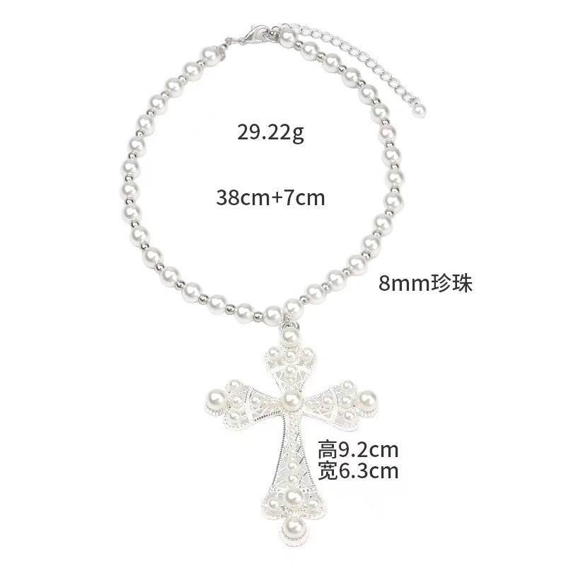 Wholesale Cross Pendant Pearl Necklace Dark Style Fashion Jewelry Accessory