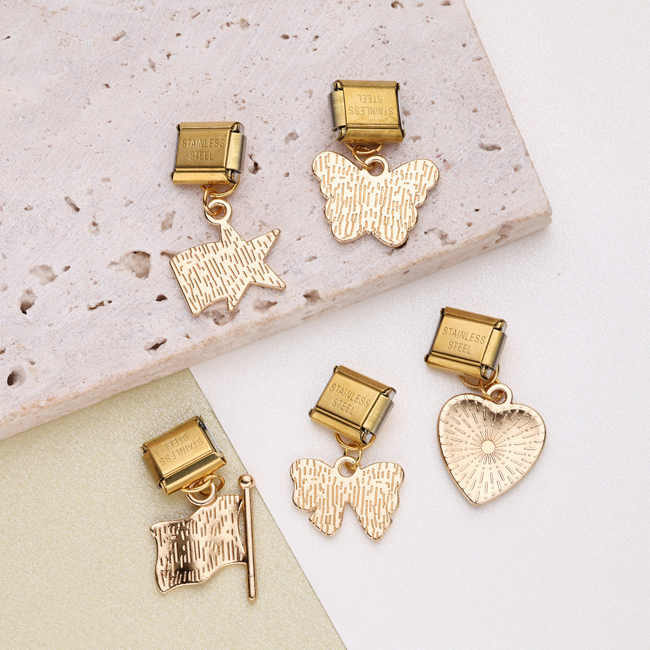 Wholesale 10pcs Italian Charm Bracelet 9mm DIY Splicing American Flag Series Stainless Steel Composable Bracelet