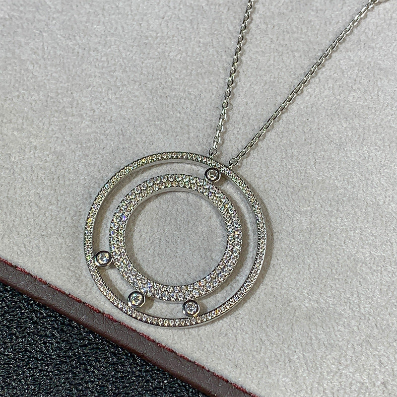 Wholesale  Large Round Full Diamond Double Ring Light Luxury Distinctive Necklaces