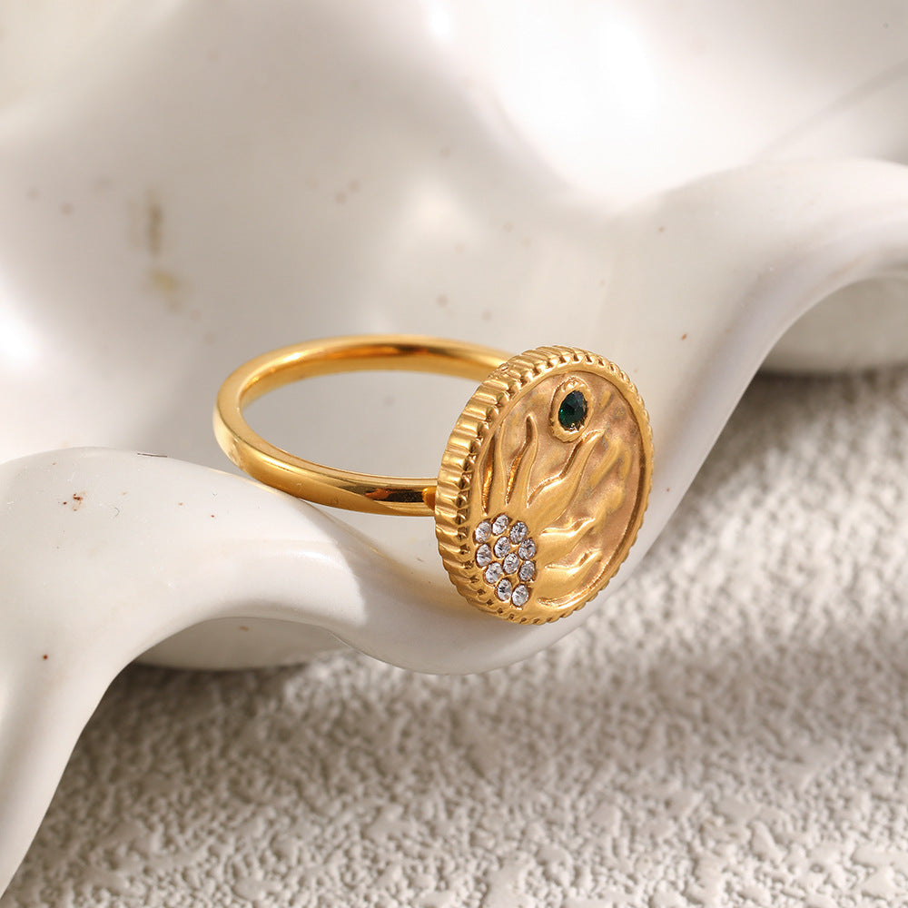 Wholesale Retro French Style Sun Ring Gold Plated Stainless Steel for Women Everyday Wear Jewelry