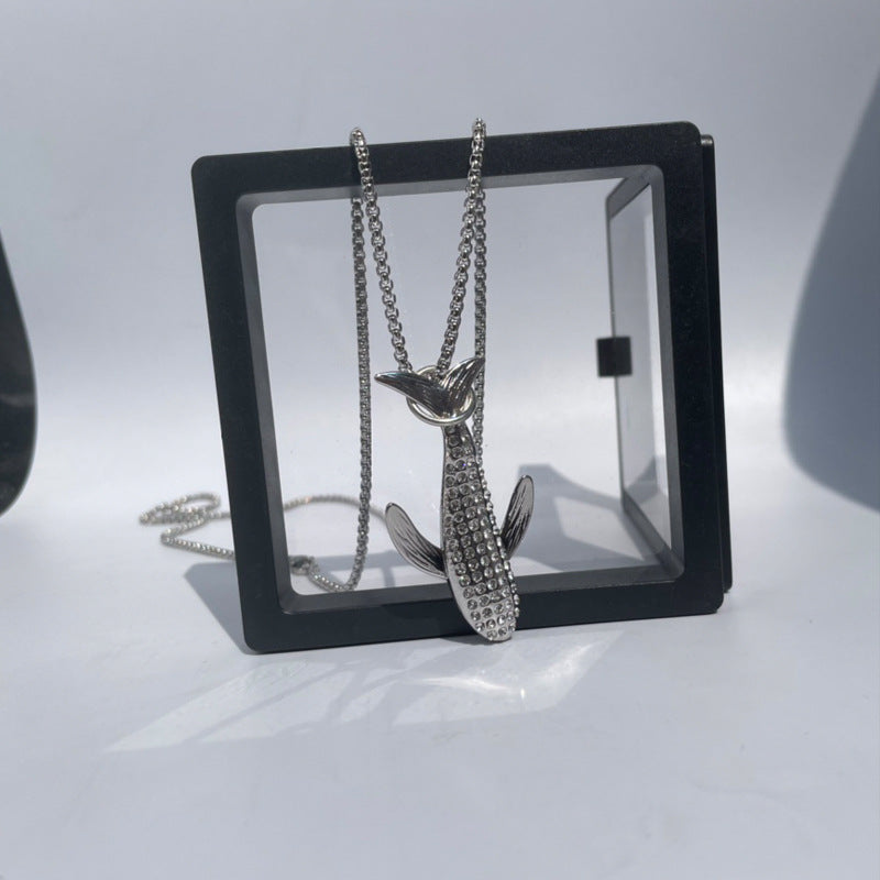 Wholesale Ocean Whale Rhinestone Pendant Necklace Titanium Steel Fashion Accessory Gift