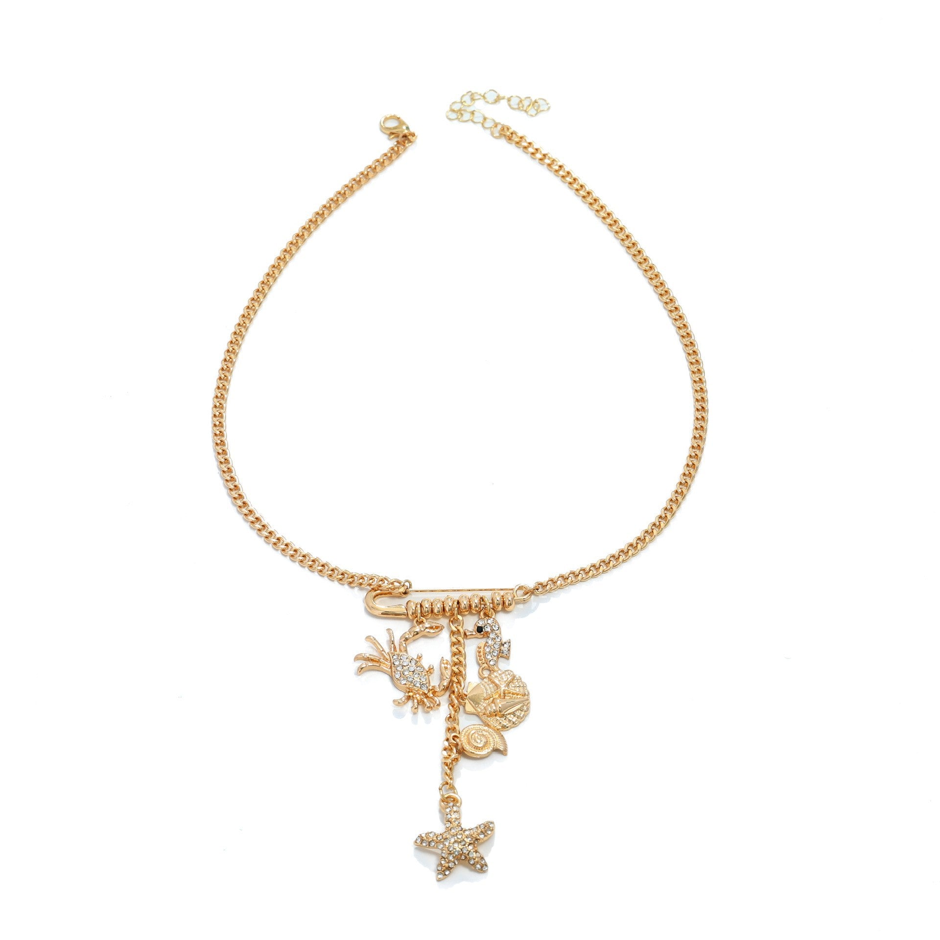 Großhandel Sommerferien Beach Seahorse Crab Conch Seestarfish Paper Clip Multi-Pendant Frauen Halskette