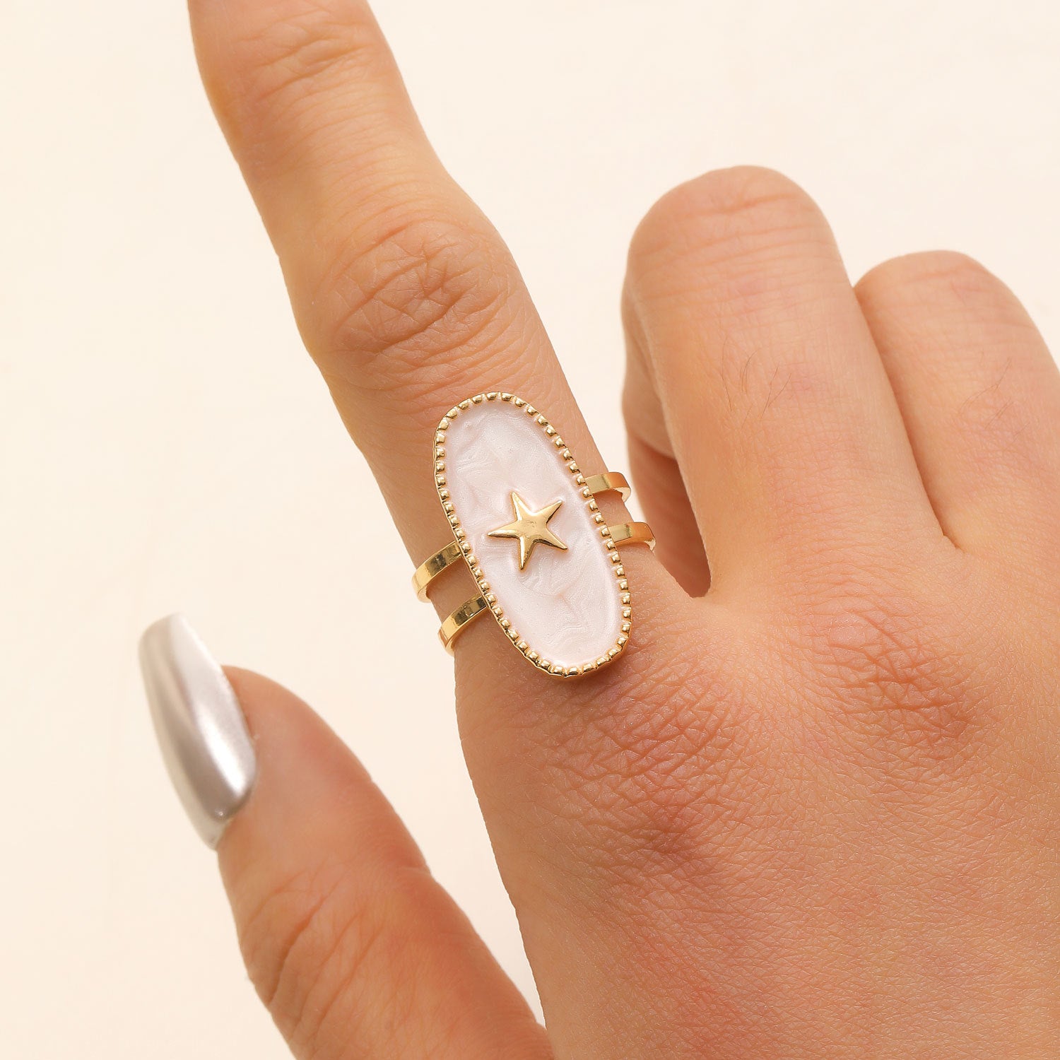 Wholesale Drip Oil Geometric Star Cross Moon Heart Open Ring Fashion Jewelry Accessory