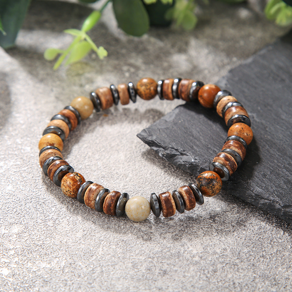 Wholesale Handmade Beaded Skull Bracelet  Retro Style Turquoise Wood Beads Coconut Shell Bracelet