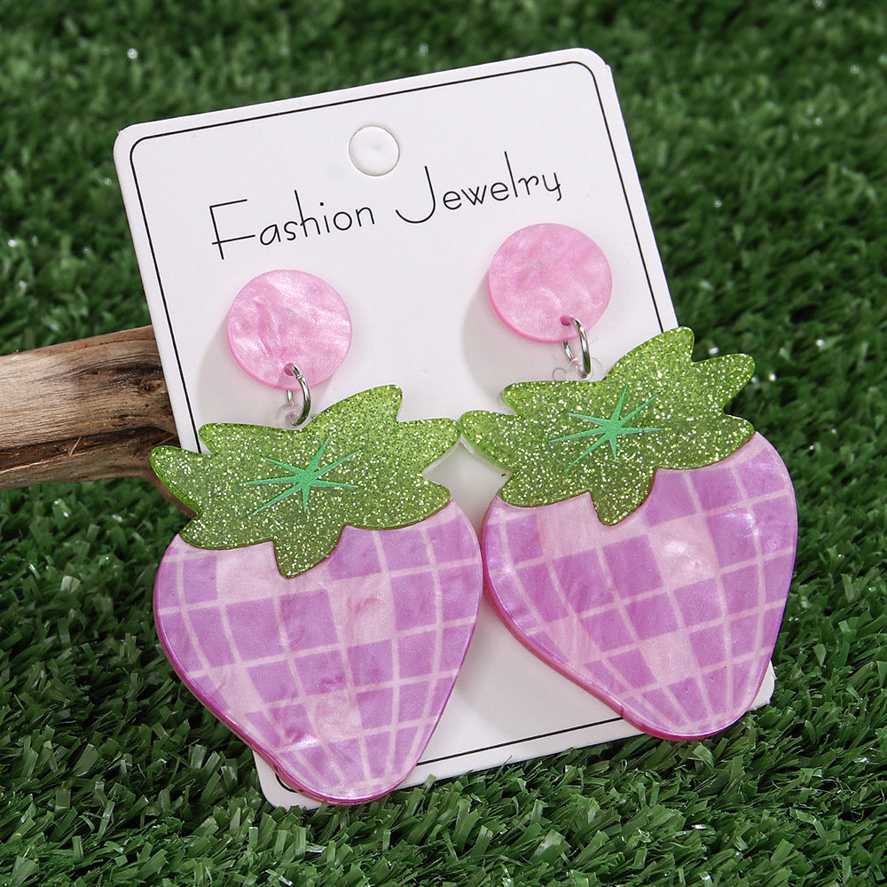 Wholesale Acrylic White Purple Red Plaid Strawberry Acrylic Earring