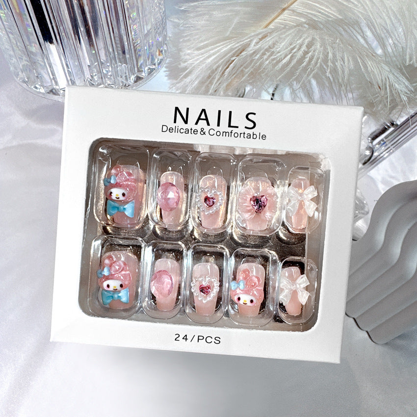 Wholesale 24 Pieces/box Cute Pink Girl Nails Kits Nail Stickers  ACC-NS-DiNa012