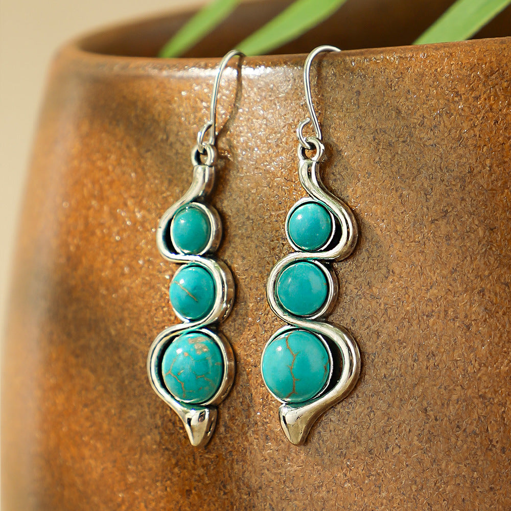 Wholesale Retro Bohemian Turquoise Alloy Earrings Party Wear Fashion Accessory