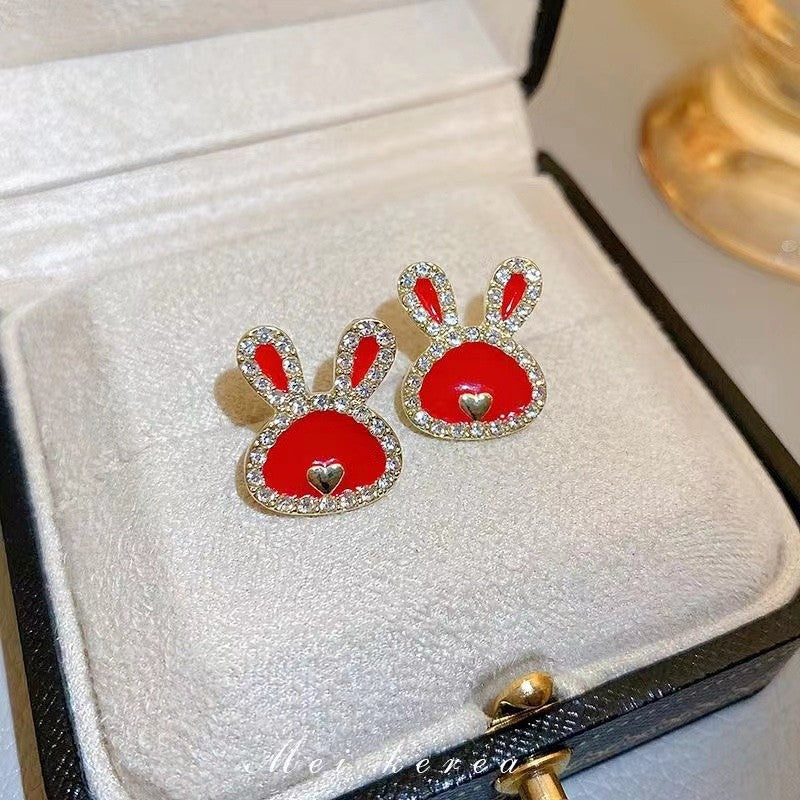 Wholesale S925 Silver Needle Cute Red Rabbit Earrings