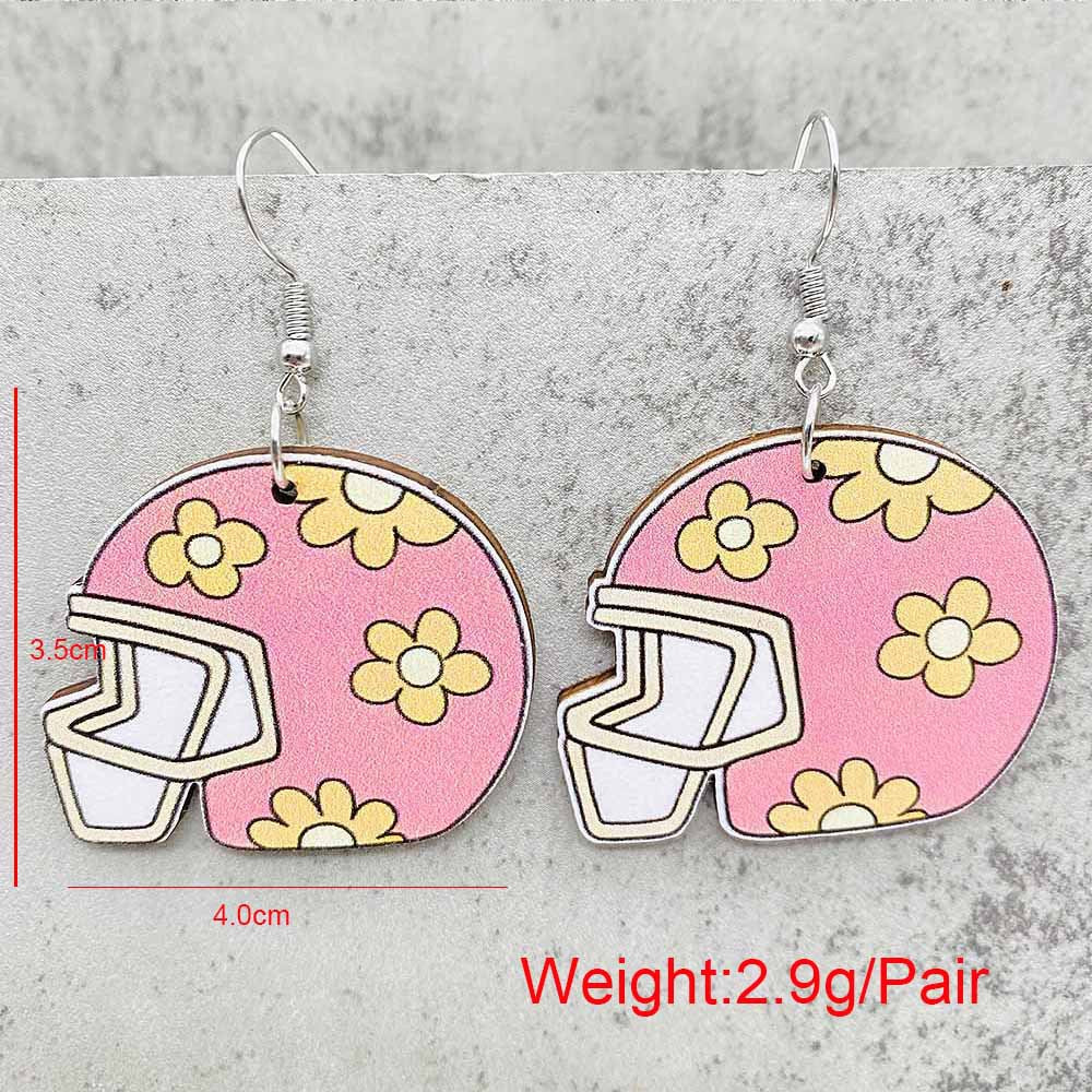 Wholesale Sports Wooden Pink Rugby Valentine's Day Earrings