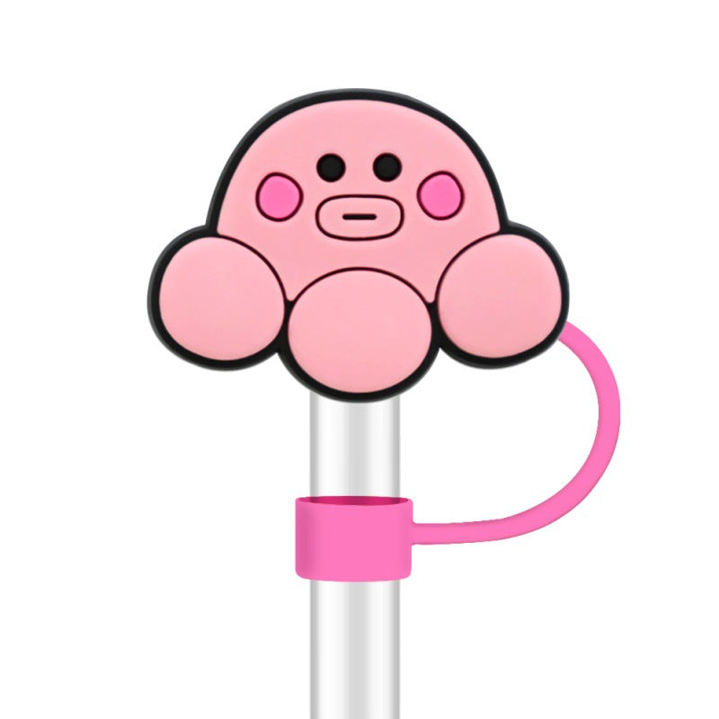 Wholesale Random 100pcs Cute Cartoon Doll 10mm PVC Soft Straw Tube Cap