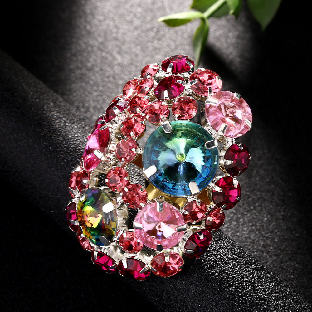 Wholesale  Adjustable High-grade Geometric Crystal Colored Diamond Ring