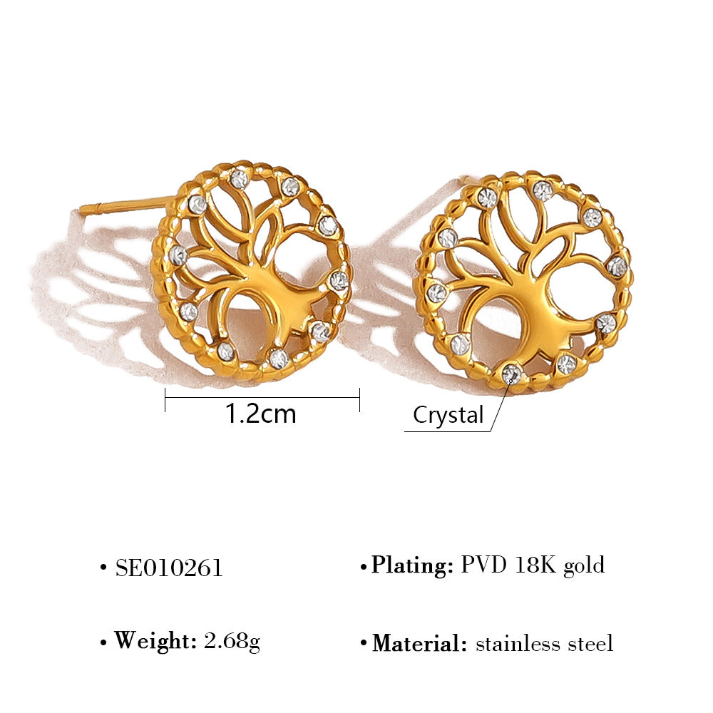 Wholesale Stainless Steel Hollow Tree of Life Diamond Earrings