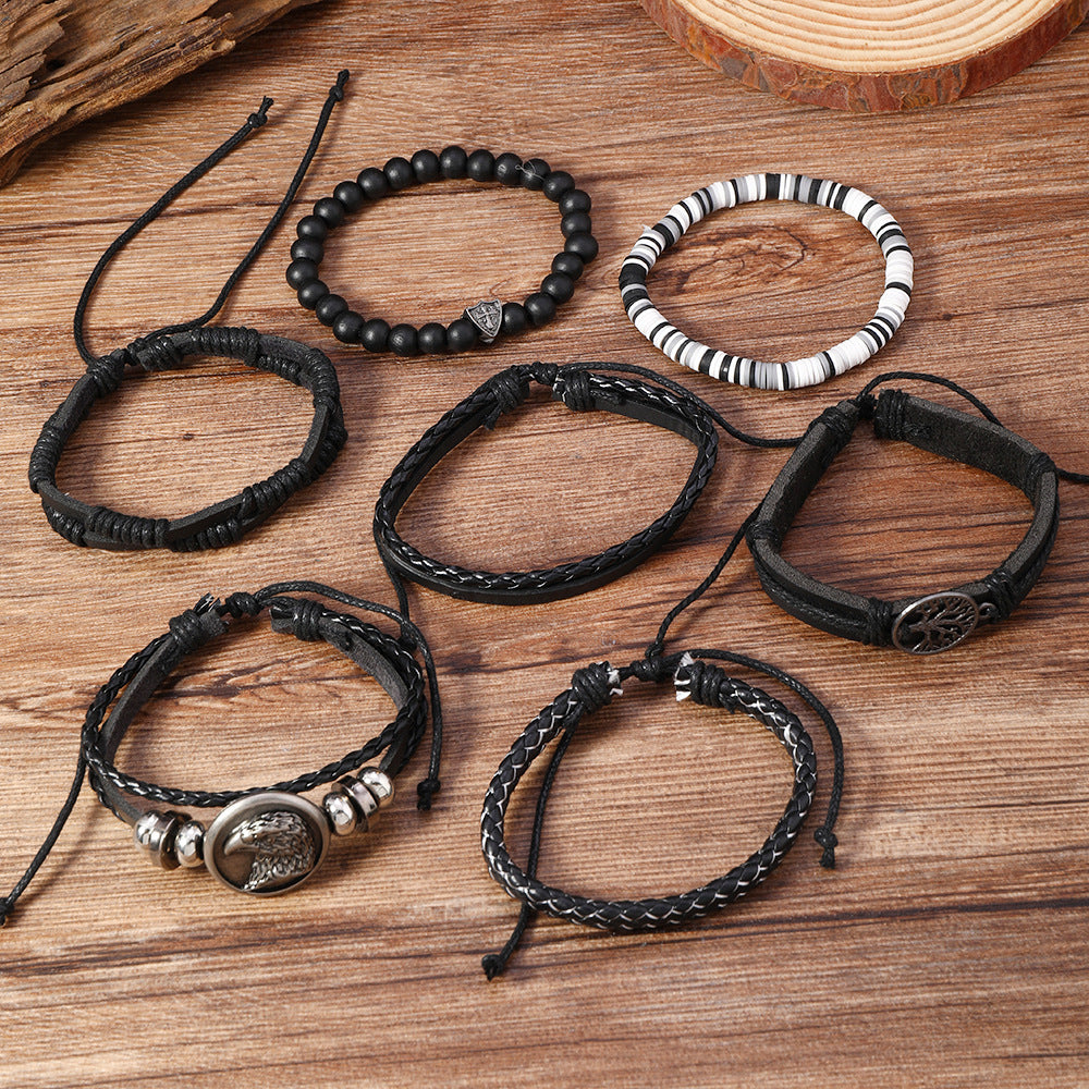 Wholesale Fashion 6Pcs Woven Leather Peace Tree Eagle Head Accessory Set Casual Gift