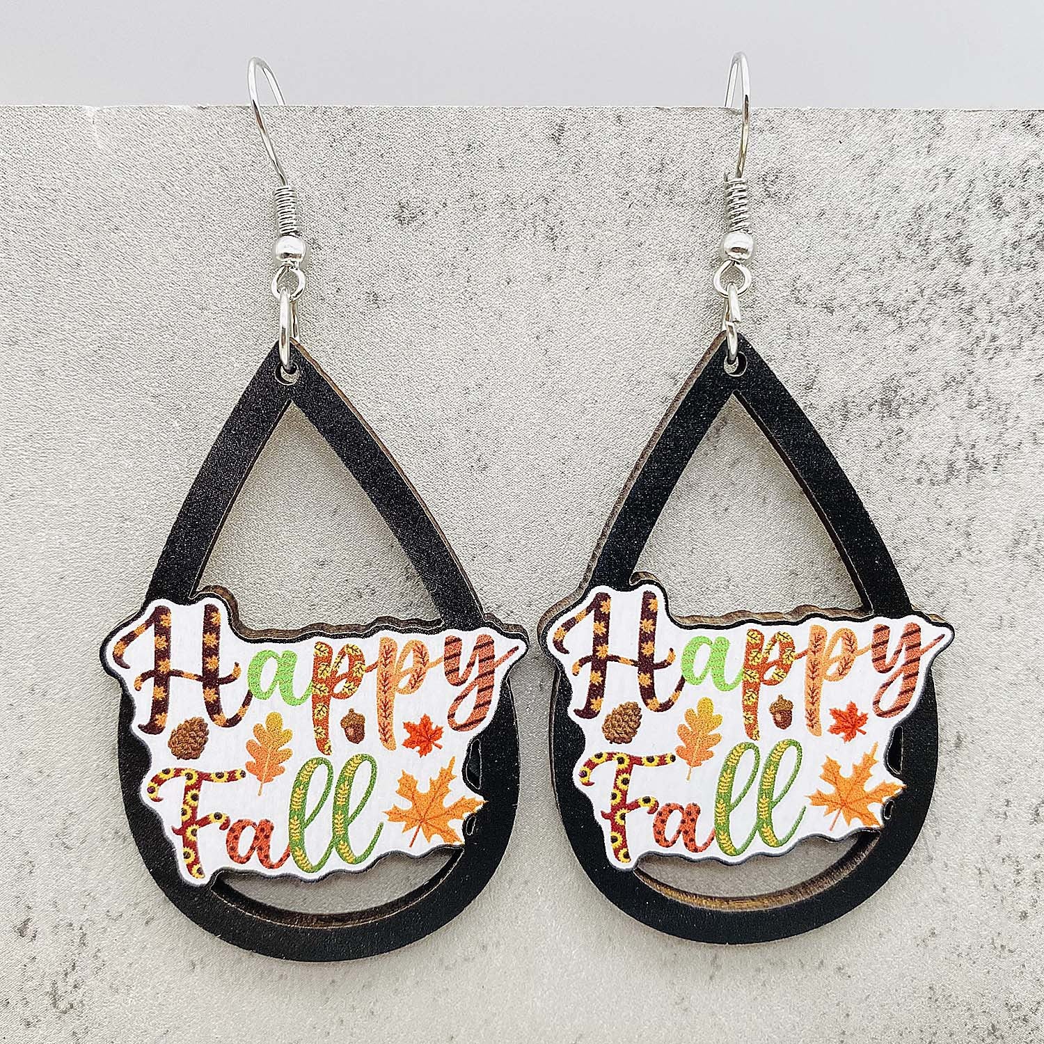 Wholesale  Thanksgiving Wooden Earrings Pumpkin Turkey Maple Leaf Print Drop Earrings