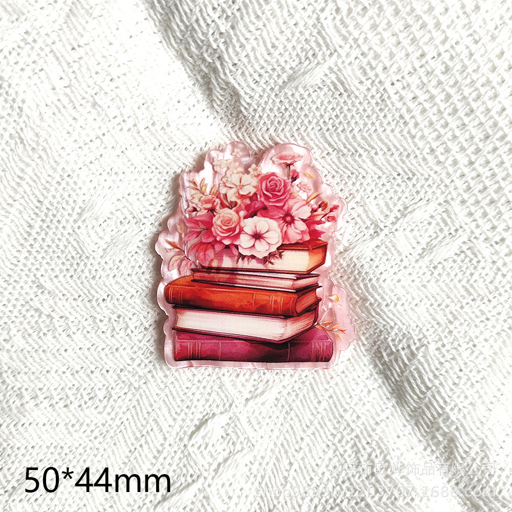 Wholesale 10pcs DIY Flatback Cartoon Pencil Letters Acrylic Flatback Badge Reels Retractable Keychain DIY Accessories