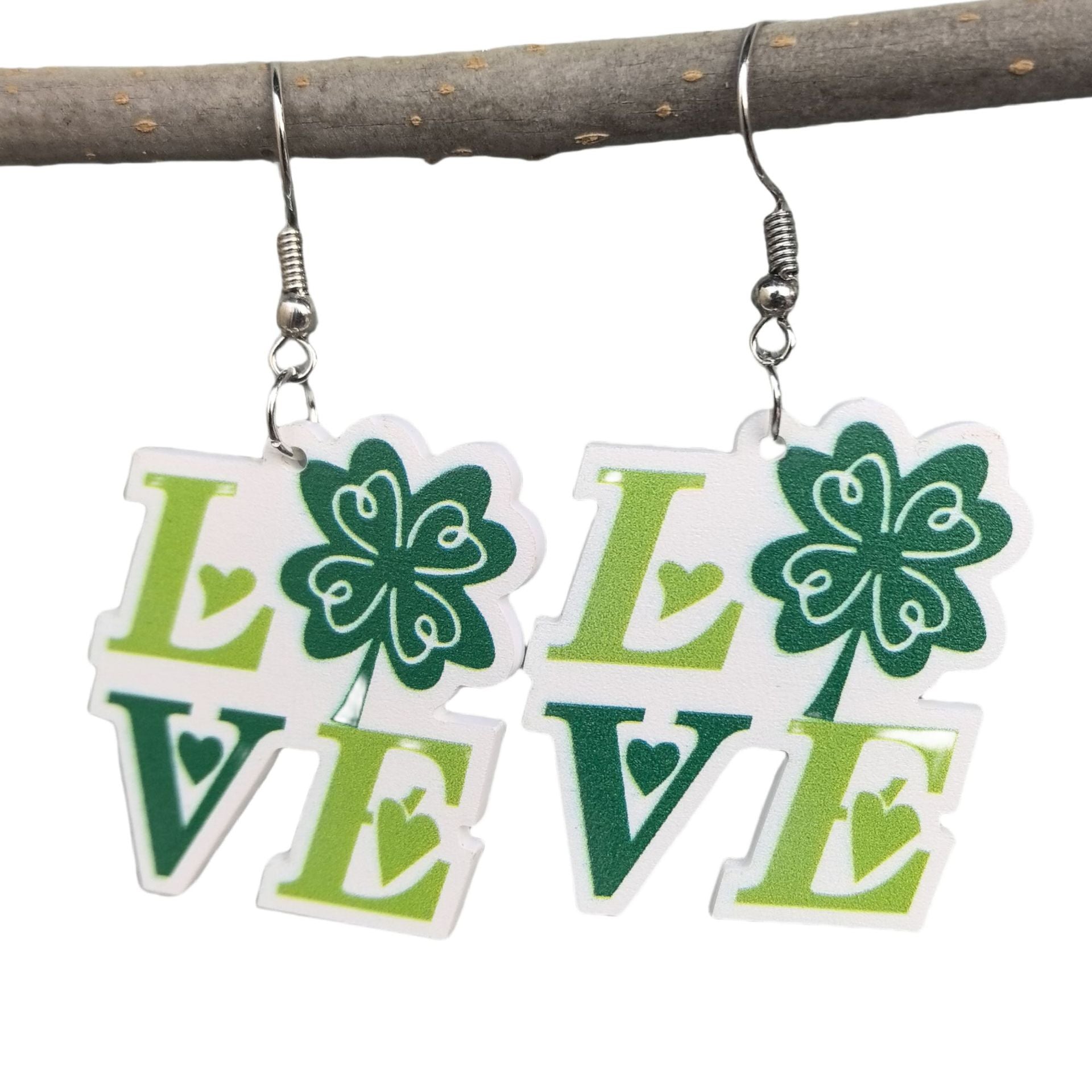 Wholesale  Patrick Clover Green Irish Party  Four-leaf Clover Love  Letter Earrings