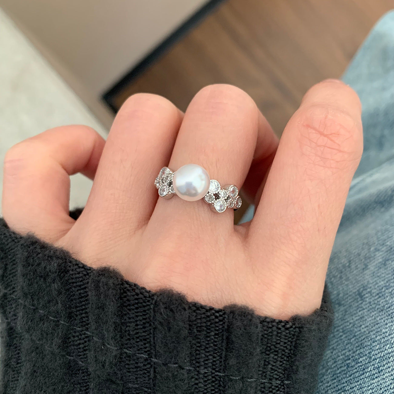 Wholesale Lace Pearl Zircon Ring  Light Luxur Ring