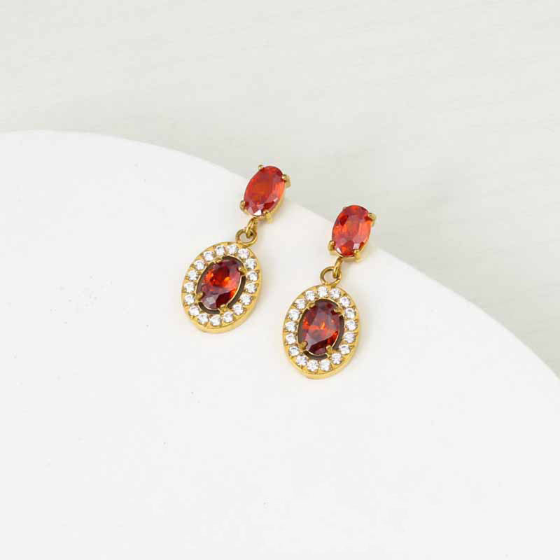 Wholesale Titanium steel heart-shaped earrings inlaid with rhinestones