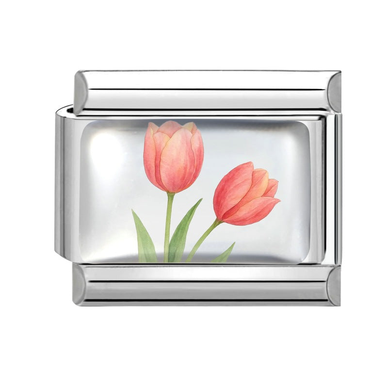 Wholesale 9mm Italian Charm Starter Bracelets DIY Flower Series Stainless Steel Composable Bracelet