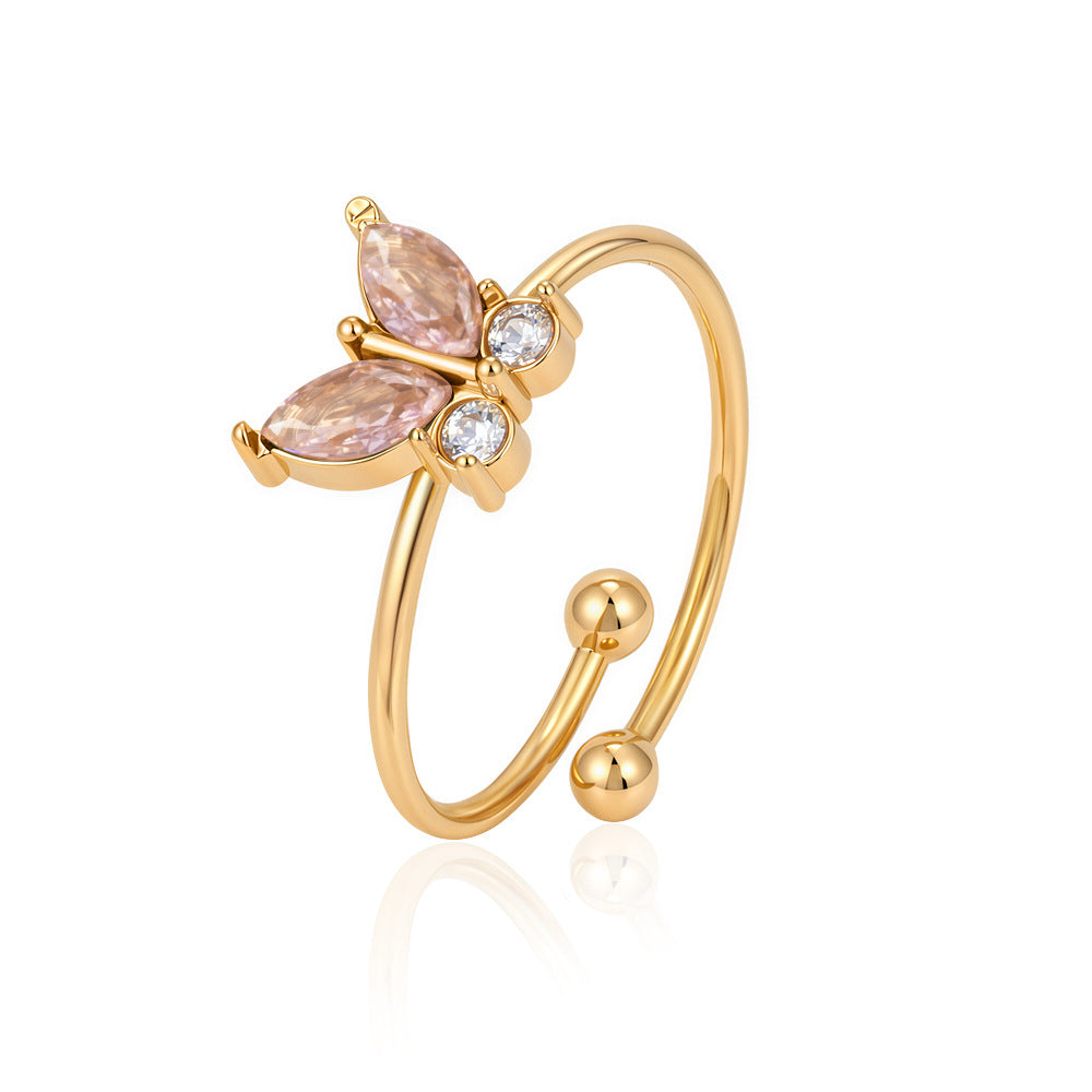 Wholesale Modern Flower Zircon Stainless Steel Adjustable Open Ring Boutique Resale Jewelry