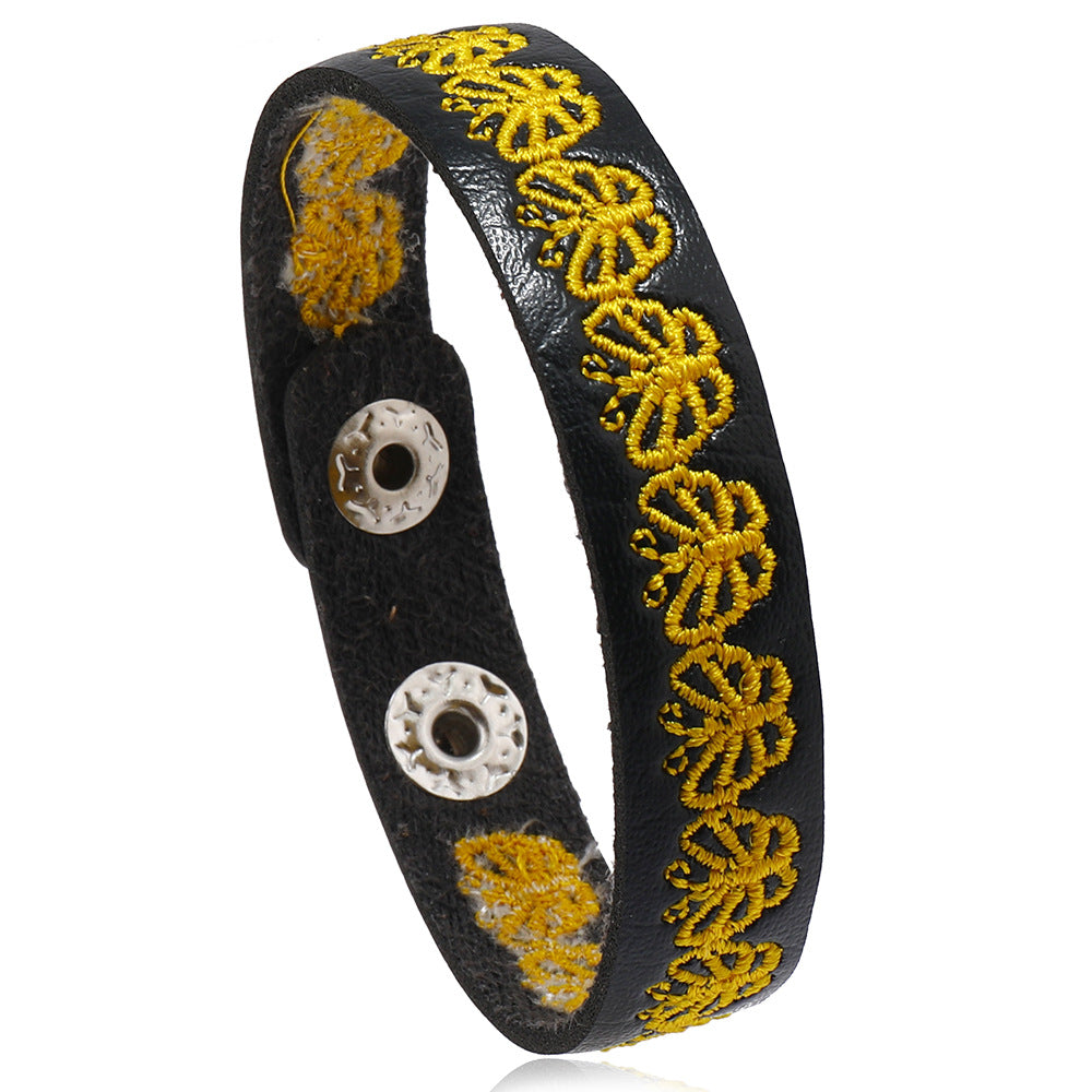 Wholesale 3PCS Leather butterfly embroidered bracelet