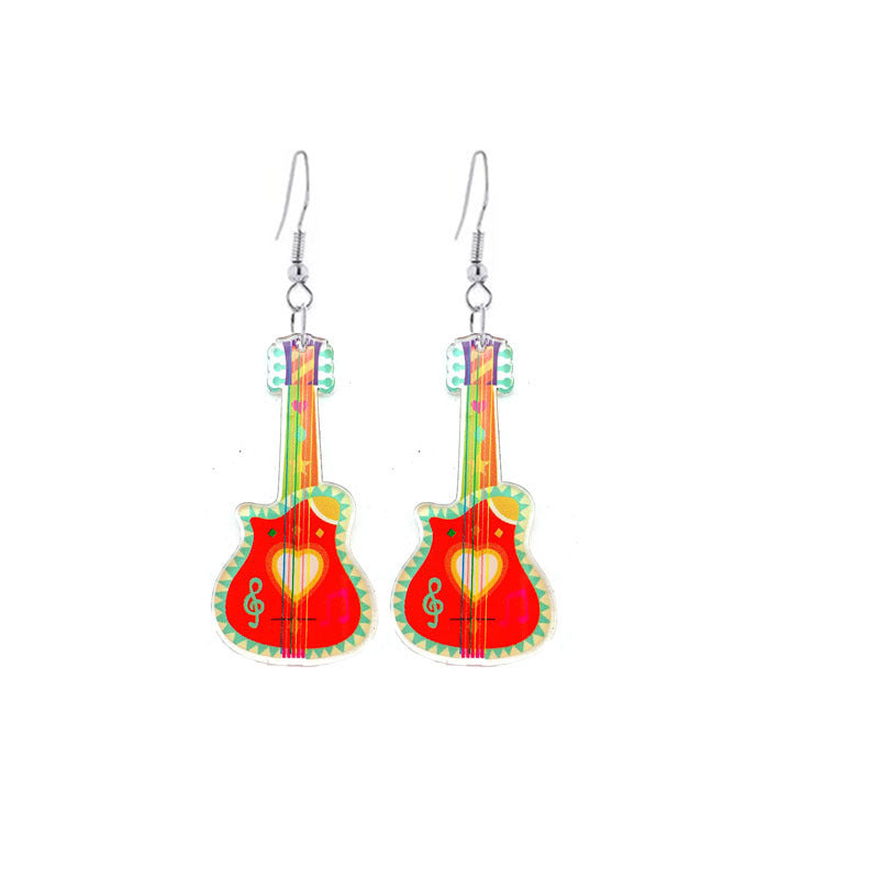 Wholesale Guitar Pipa Musical Instrument Double Sided Printed Acrylic Earrings ACC-ES-YiYuan010
