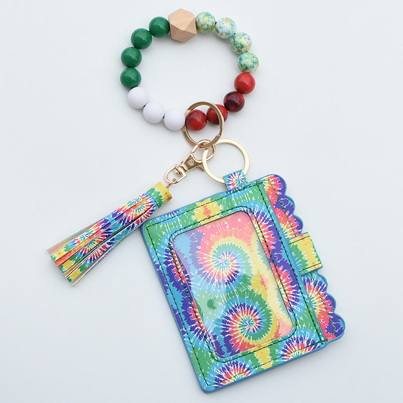 Wholesale Leopard Plaid Western Style Card Holder Silicone Beaded Wristlet Keychain ACC-KC-QiuXue011